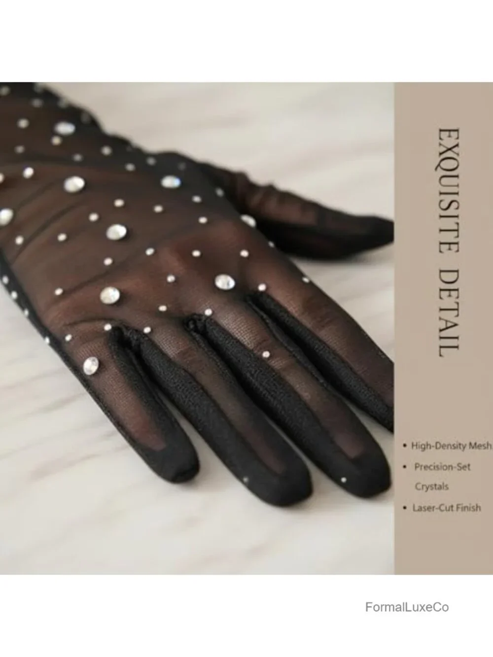 Elbow-Length Sheer Mesh Gloves with Rhinestones, 52cm Formal Gloves for Women
